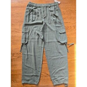 Anthropologie Linen Blend Cargo Utility Jogger Pants Boho Size Smal Green NWT